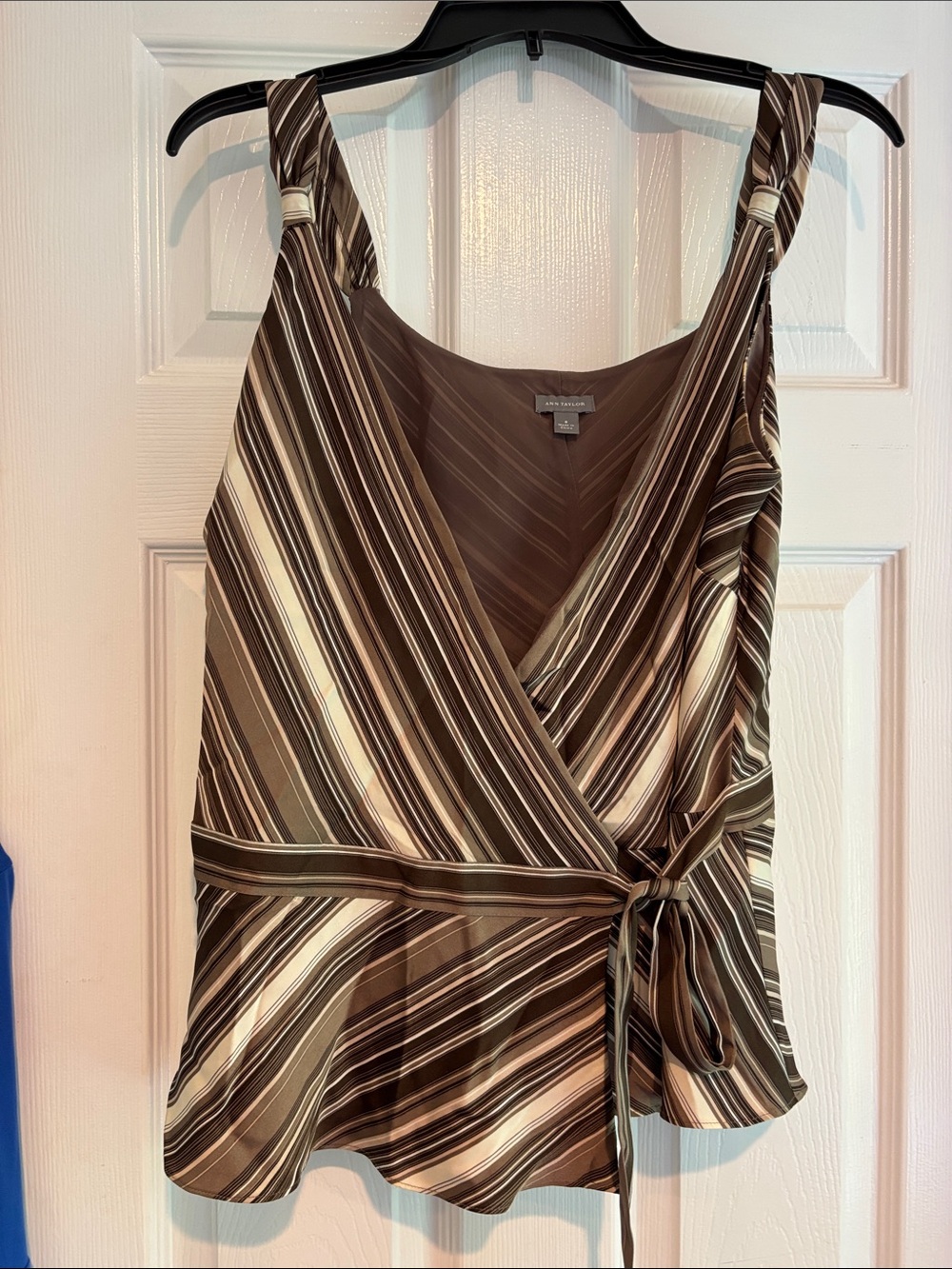 Ann Taylor Brown and Cream Striped Wrap Tank